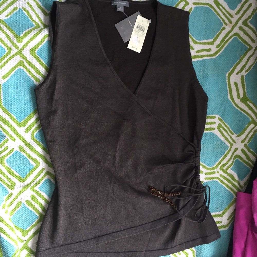Ann Taylor Sleeveless Wrap Top Espresso Brown New
